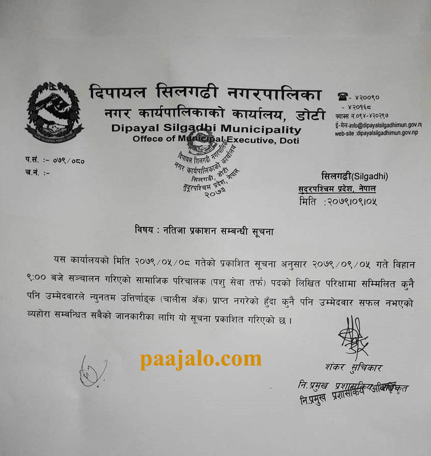 नगरपालिकाको लिखित परिक्षामा सबै अनुतिर्ण भएपछि परिक्षा प्रकृया खारेज