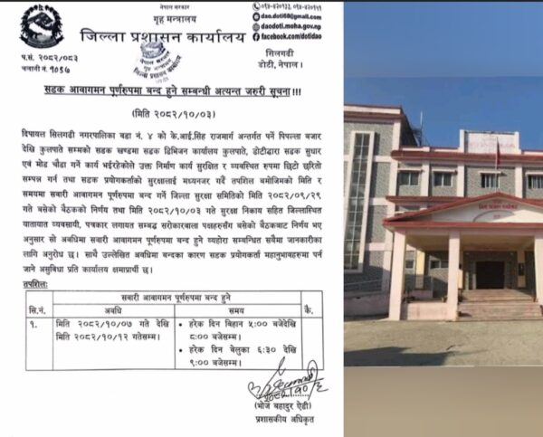 पिपल्ला–कुलपाते सडकखण्ड छ दिन आंशिक रूपमा बन्द